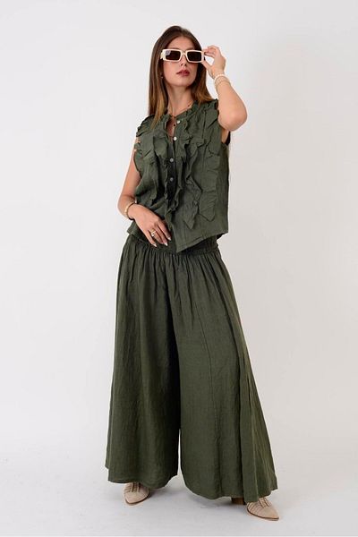 Park Moda E1047 Zaz Wide Elastic Wide Leg Linen Pants