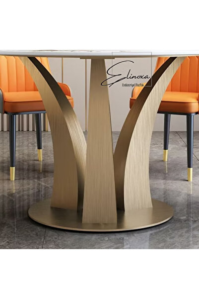 Elinoxa 720-0362 Dönen Üst Tabla Metal Ayaklı Yemek ve Toplantı Masası Paslanmaz Çelik 120x120x75
