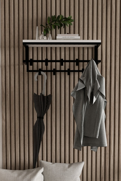 AJU Raflı Metal Duvar Askılığı – Modern Ceket, Mont, Havlu ve Şemsiye Askısı