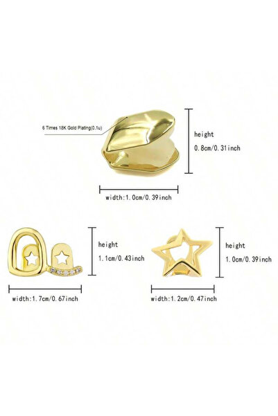 La Saade Y2k Hip Hop Gümüş Rengi Yıldızlı Taşlı Üçlü Gems Tooth Grillz Diş Taşı Aksesuar