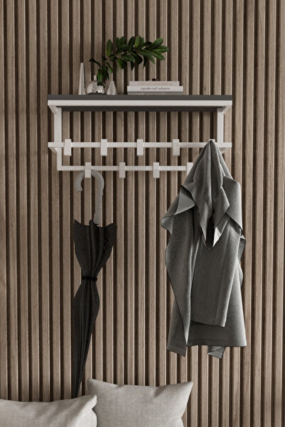 AJU Raflı Metal Duvar Askılığı – Modern Ceket, Mont, Havlu ve Şemsiye Askısı