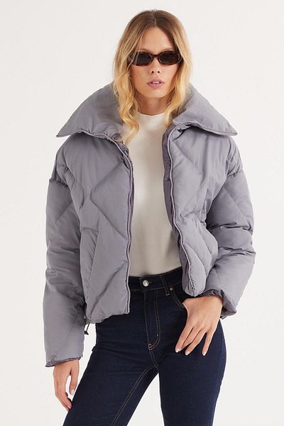 Tudors Women's Oversize Wide Cut Puffer Stand Collar Anthracite Coat