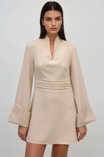 Hiccup Stylish V Neck Long Sleeve Mini Dress