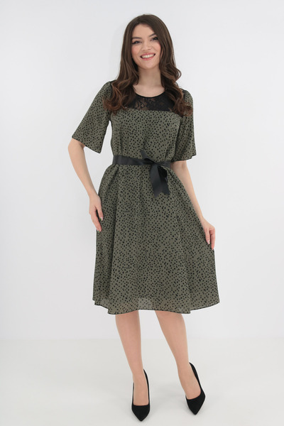 Vanessa Line RO Light olive silk dress with black lace