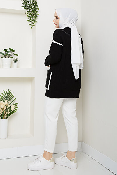 Pamuk Butik Γυναικεία ριγέ λεπτομερή τσέπη Σαλανίκα πλεκτή ζακέτα casual πλεκτό