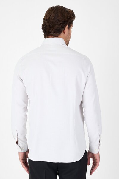 İmza Μπεζ μακρυμάνικο σκληρό πέτο χωρίς τσέπη Slim Fit βαμβακερό πουκάμισο 1004250225