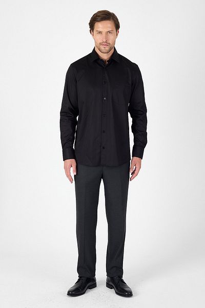 İmza Black Hard Collar Plain Classic 100% Cotton Comfort Fit Shirt 1004250323