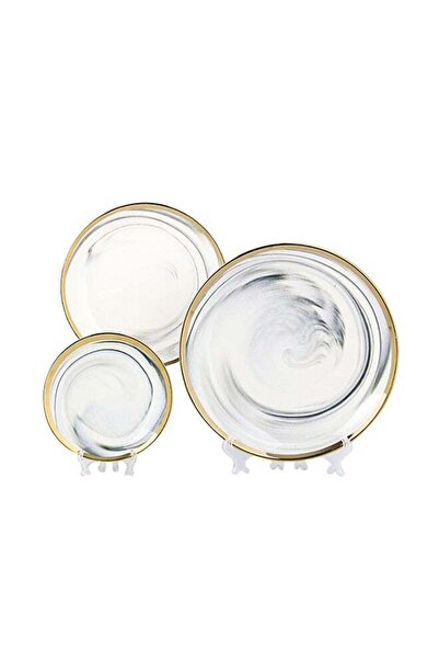 Generic 3-Piece Hand Painted Gilt Edged Ceramic Deep Plate Dinnerware Set Grey