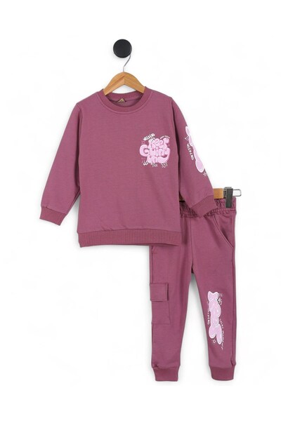 Egelite Girls' Back Printed Sweatshirt and Cargo Pocket Tracksuit Bottoms 6-7-8-9-10 Years Old Tracksuit Set