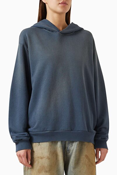 Acne Studios Unisex Logo Baskılı Kapüşonlu Sweatshirt - Vintage Mavi - %89 Pamuk, %11 Polyester