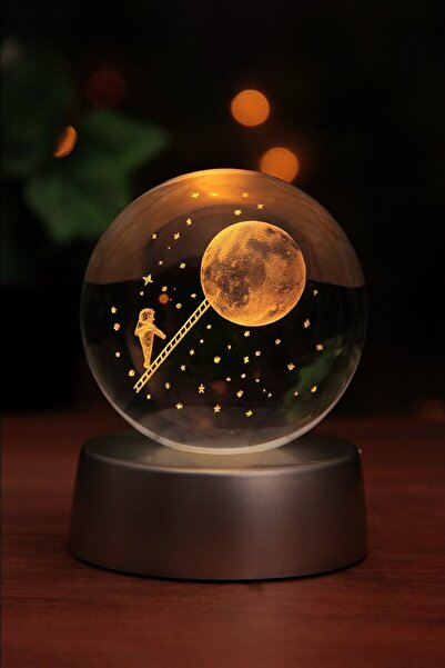 BiTon Toptan 3D Ay Merdiveni Temalı Kristal Küre Led Gece Lambası – RGB Led P...