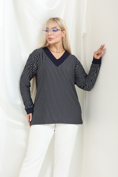 şuranur Bamboo Viscose V-Neck Long Sleeve Blouse – Relaxed Fit, Plus Size (Xl–6Xl)