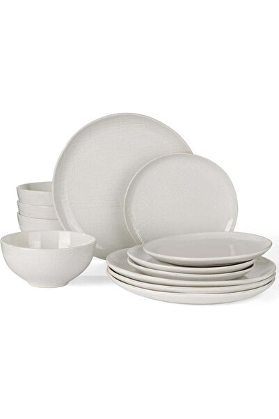 Generic Moonlight 12 Piece Stoneware Dinnerware Set with Linen Finish, Set fo...
