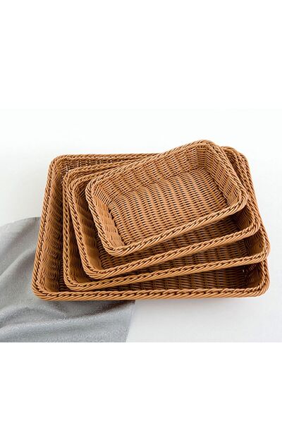 Generic 4pcs Rattan Woven Bread Baskets Serving Trays Fruit Basket Wicker Sto...