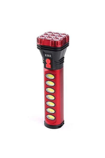 hurry bolt Portable LED Flashlight, Solar or USB Charging, COB Side Light, Battery Level, 24 cm, Red Color