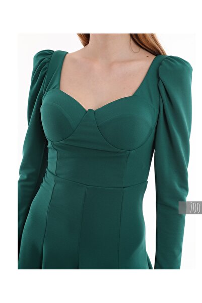 Miss Allos Γυναικείο Φόρεμα Πράσινο Μίνι Φόρεμα Μακρυμάνικο Χαμηλό Στήθος