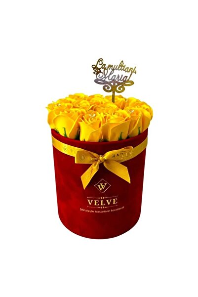 velve Aranjament Crystal Beauty,15 trandafiri sapun, cutie catifea, topper "L...