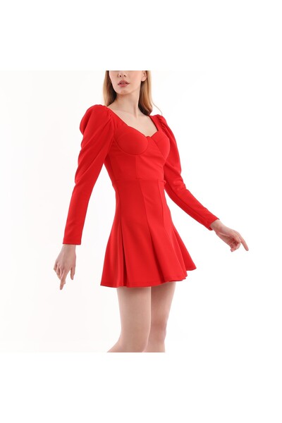Miss Allos Women's Dress Red Mini Length Chest Low-Cut Long Sleeve Dress