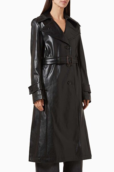 Acne Studios Siyah Bedenli Kaban - Suni Deri - %100 Polyester - Ayarlanabilir Kemerli, Şık Tasarım