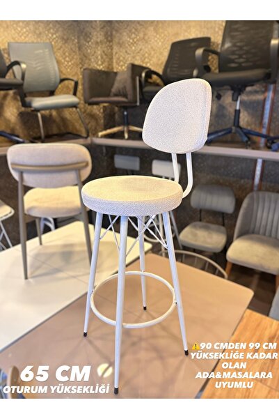 The SANDALYE SHOP Yeni Teddy Kumaş Dolce Bar Sandalyesi Kırık Beyaz.65 Cm Otu...
