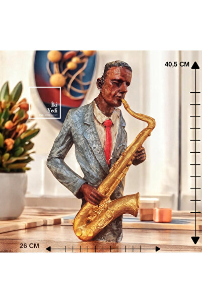77 Büyük Saksafon Çalan Caz Müzisyen Heykeli Dekoratif Jazz Figürü Ev ve Ofis...