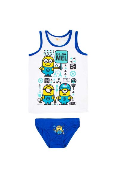Minions 2-piece set, tank top and panties, 100% cotton, white/blue,