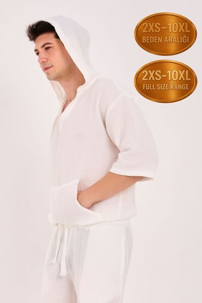 RELAXL 100% Cotton Kangaroo Pocket Summer Hooded Muslin Ecru Sweatshirt