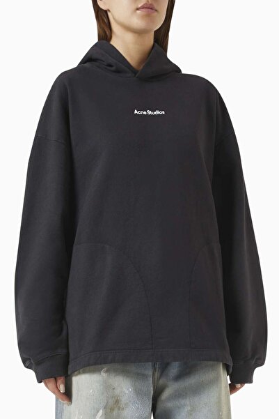 Acne Studios Black Logo Hoodie - 100% Cotton - Relaxed Fit - Side Pockets - Long Sleeves