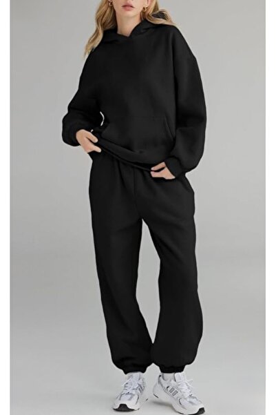 FUFLUNS طقم بدلة رياضية نسائية بسيطة ذات قلنسوة كبيرة الحجم