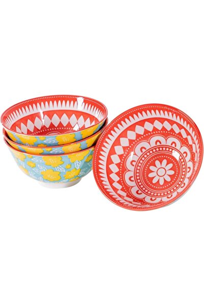 Generic Set of 4 Multi-Colored Ceramic Bowls – 6.25 Inch Floral Design – Micr...