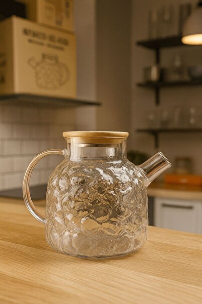 Elta Collection إبريق زجاجي مع غطاء من الخيزران وغلاية شاي ووعاء زيت |   إبري...
