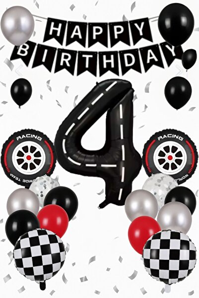 PARTİAVM Balon Seti 4 Yaş Doğum Günü Konsepti Parti Malzemeleri Yarış Teması ...