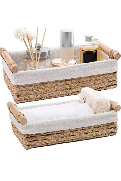 Generic 2-Pack Rectangular Woven Storage Baskets Fabric Wrapped & Washable Li...