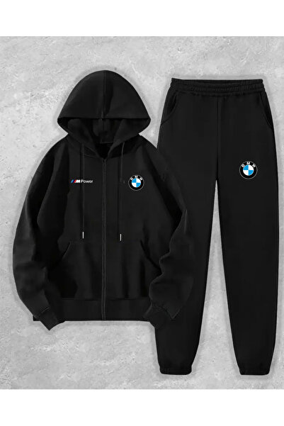 GBRO New Season Bmw m Power Written Zippered Hooded Cardigan-Sweatpants Set