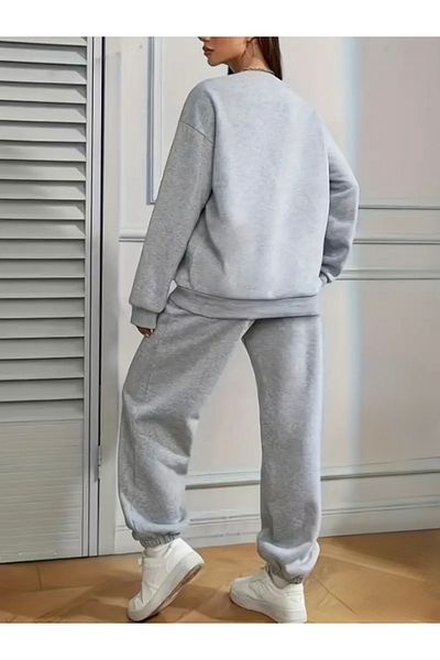 FUFLUNS Basic Solid Sharpened Unisex Oversize Circle Neck Bottom/Upper Tracksuit Set