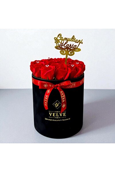 velve Aranjament Crystal, 15 trandafiri sapun, cristale, cutie catifea, toppe...