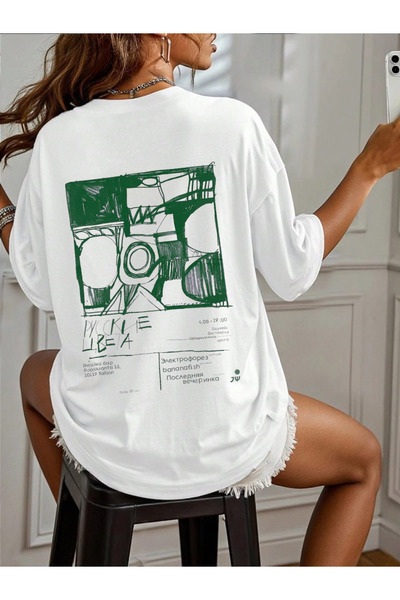 ELNOYA Unisex White Oversize "Camera" Printed Crew Neck Comfortable T-Shirt