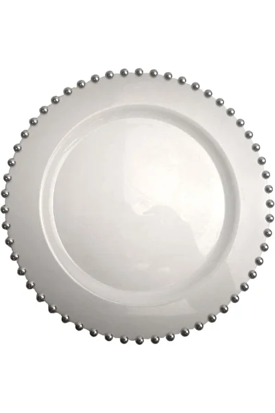 Generic Servewell EXCELL DESIGNER PLATES 7in 10' WHITE+SILVER Beads