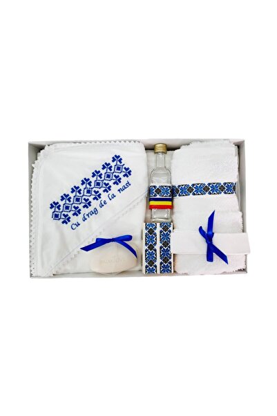 fantasialand Trusou botez brodat traditional, 7 piese, culoare albastra