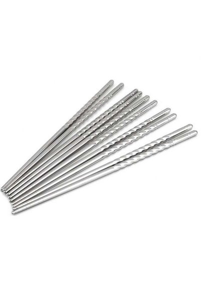 Generic 5-Pair Anti-skip Thread Chopsticks Set Silver 22.3 x 0.5cm