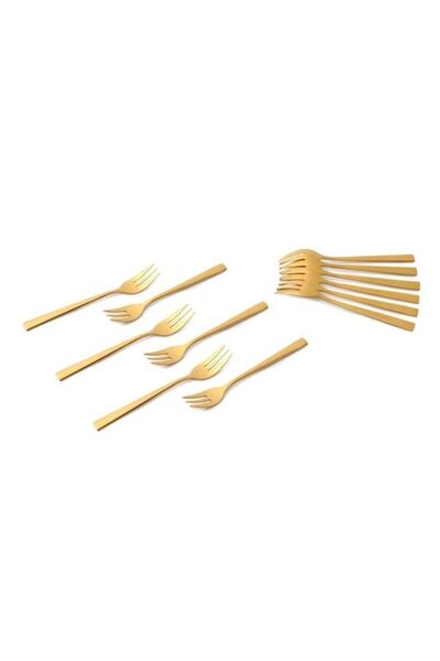Generic Life Smile 12pcs Cutlery Set, 18/10 Stainless Steel, Flatware Set, 12pcs Cake Fork, Shine Gold, for