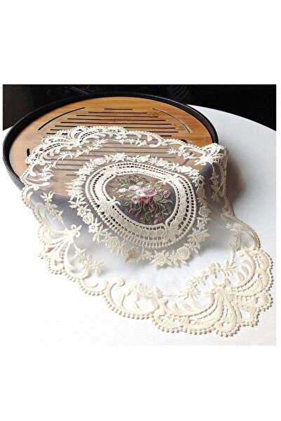 Generic Retro French Style Lace Placemats Fashionable Embroidered Cup Mat vase mat 32x43cm,Beige