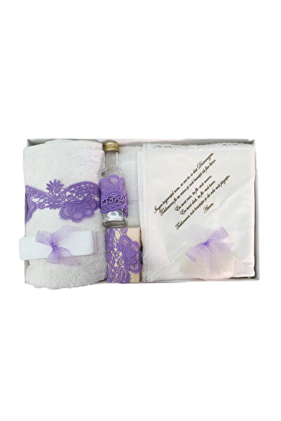 fantasialand Set complet de botez pentru fete, 7 piese, dantelă mov