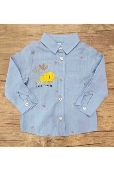 kumru bebe KUMRU BOYS KIDS COLLECTION ASLAN DETAYLI ERKEK BEBEK GÖMLEK PANTOLON BELİ LASTİKLİ GÖMLEK %100 PAMUK