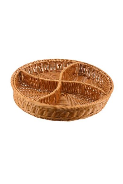 Generic Round Divided Artificial Bamboo Tray Brown 33D 6.5cm