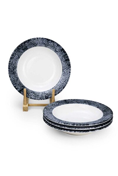 Generic EDESSA Edessa Ceramic Ginko 22Cm Round Soup Plate, White (Set of 4)