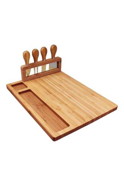 Generic Bamboo Cheese Board Set Brown/Silver