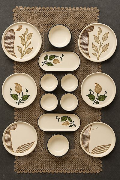 WuuQ 14 Piece Tulip Flower Stackable Breakfast Set for 6 People - Breakfast Presentation Plate