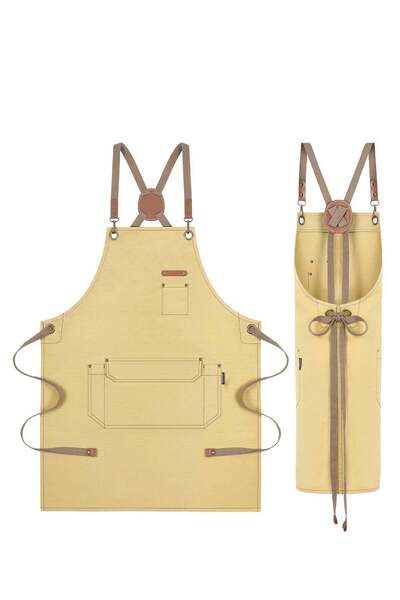 Generic SYOSI Chef Apron with Cross Back Straps for Men Women Cotton Canvas Apron for Artists Painting Kitc