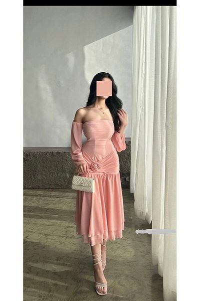 Diva style Soft georgette evening dress with separate sleeves